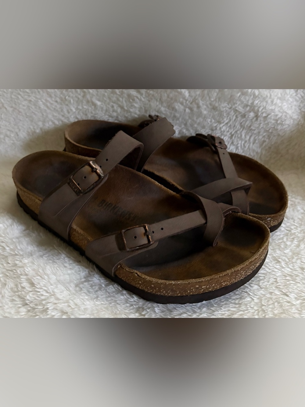 Women’s Birkenstock Mayari Brown Taupe Leather Strap Sandals Size 38 US 7